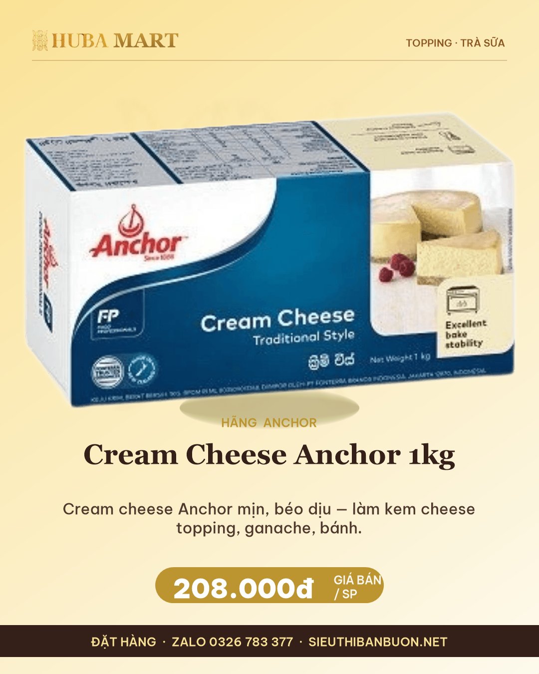Thẻ Cream Cheese Anchor 1kg — HUBA Mart
