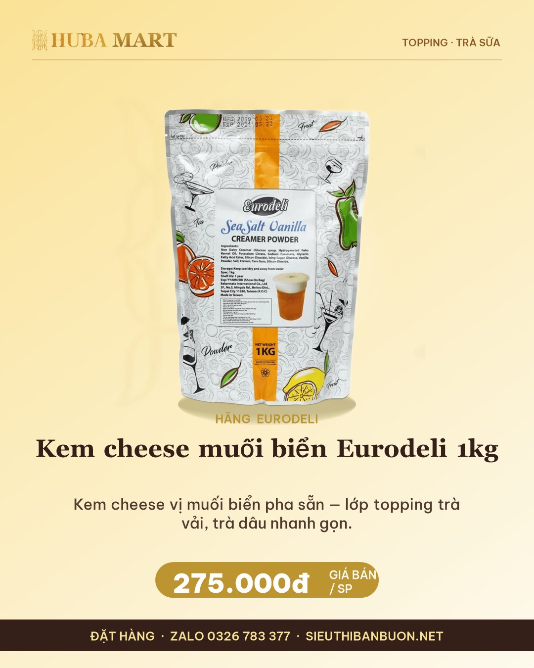 Thẻ Kem cheese muối biển Eurodeli 1kg — HUBA Mart