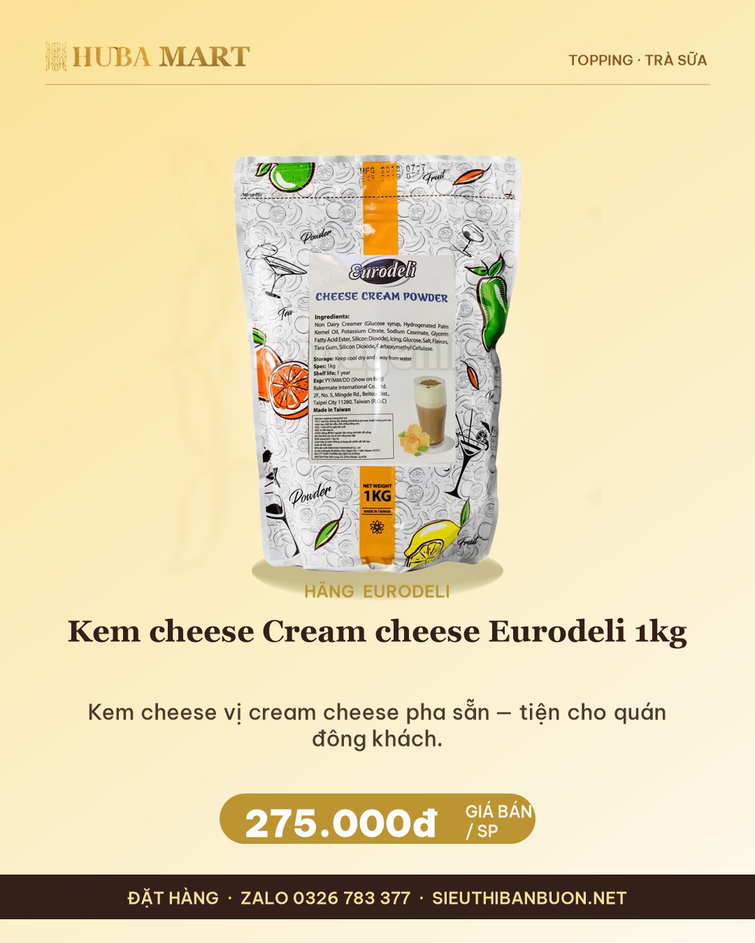 Thẻ Kem cheese Cream cheese Eurodeli 1kg — HUBA Mart