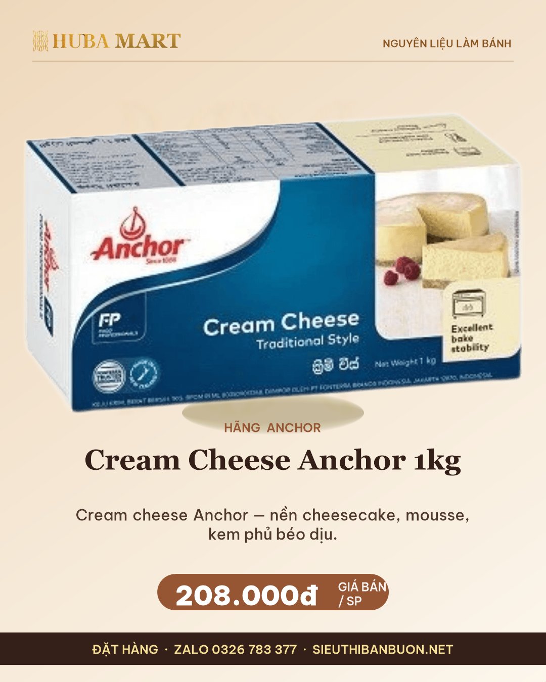 Thẻ Cream Cheese Anchor 1kg — HUBA Mart