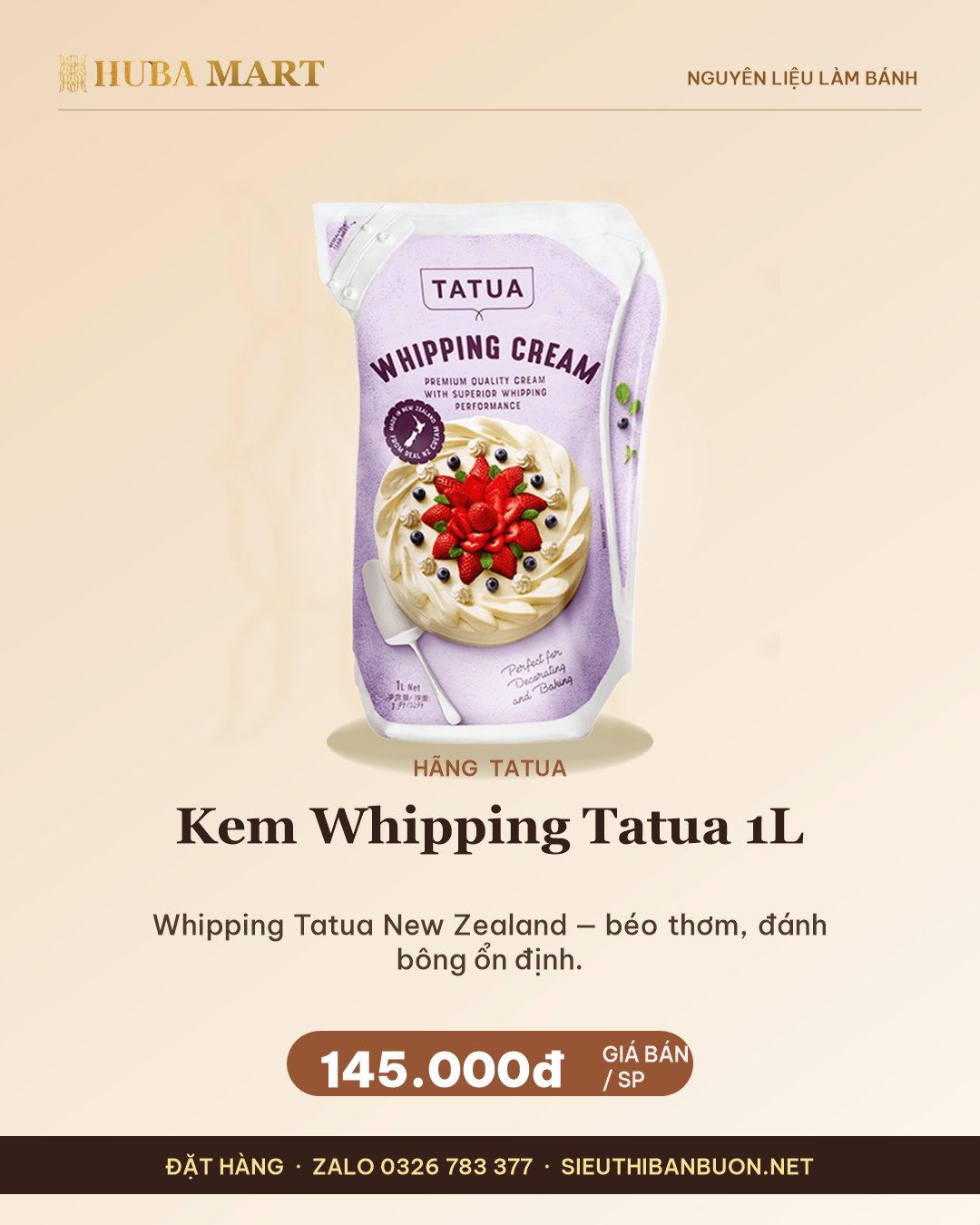 Thẻ Kem Whipping Tatua 1L — HUBA Mart