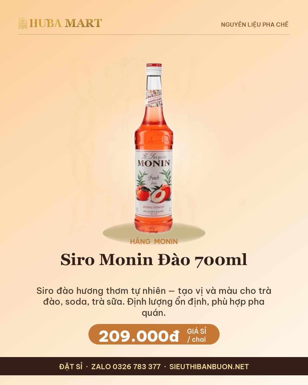 Thẻ siro Monin Đào 700ml giá tốt — HUBA Mart