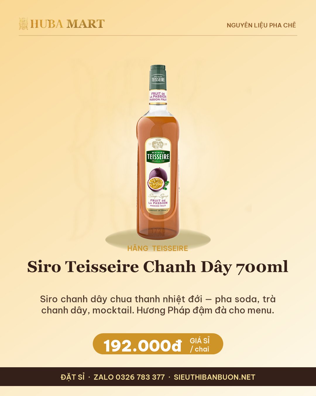 Thẻ siro Teisseire Chanh Dây 700ml — HUBA Mart