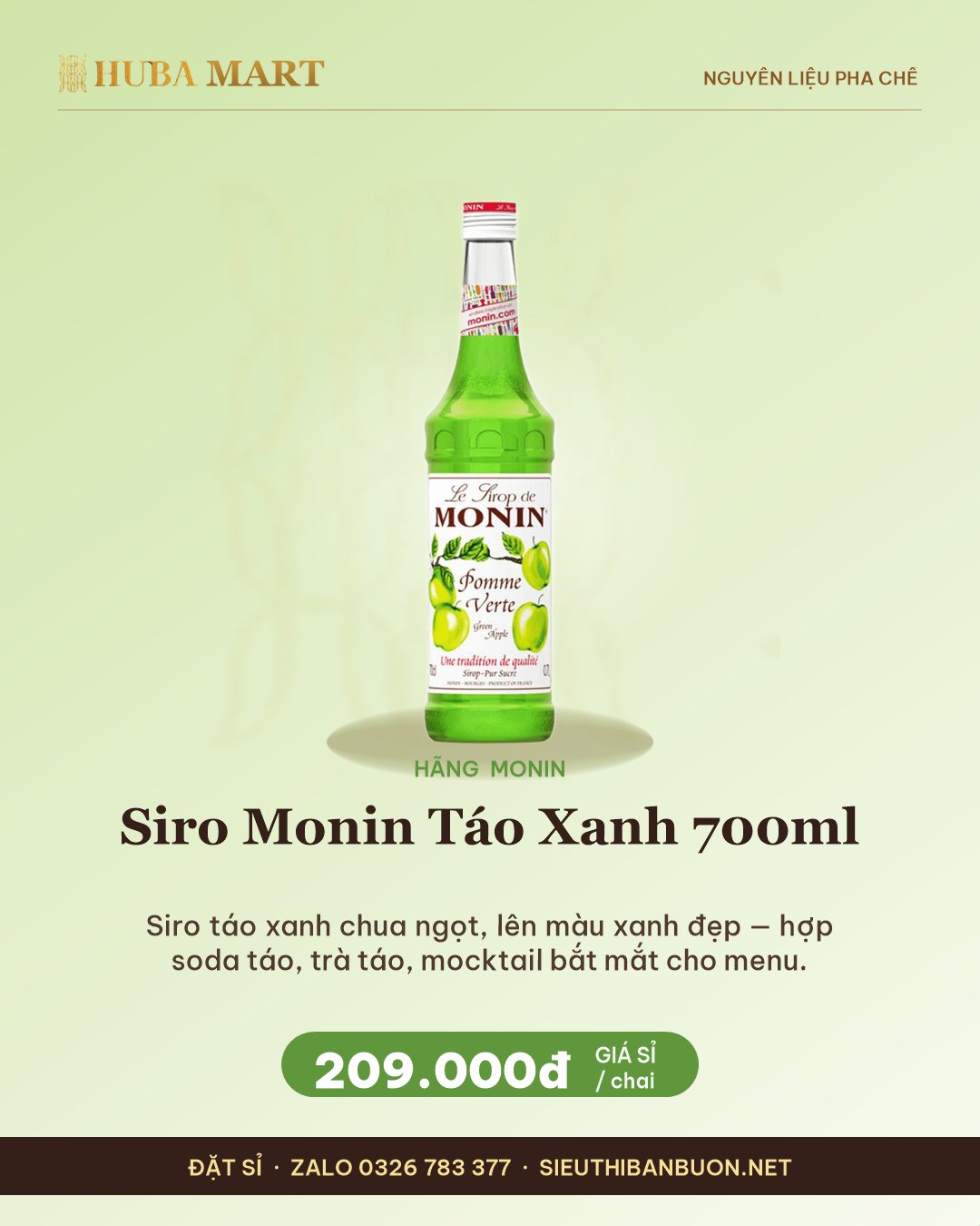 Thẻ siro Monin Táo Xanh 700ml — HUBA Mart